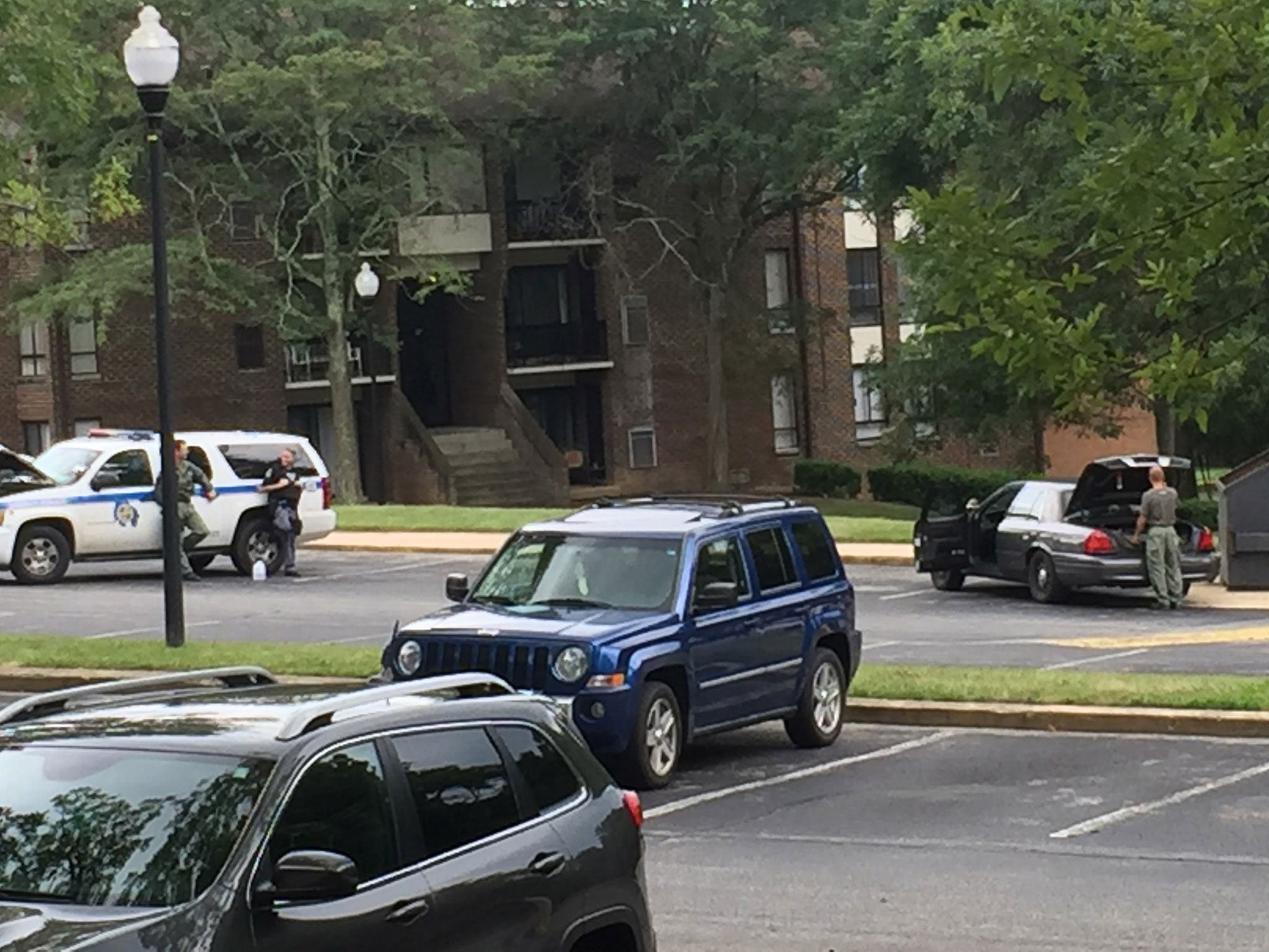 Police outside the apartment where Korryn Gaines was shot dead in Randallstown on 1 August