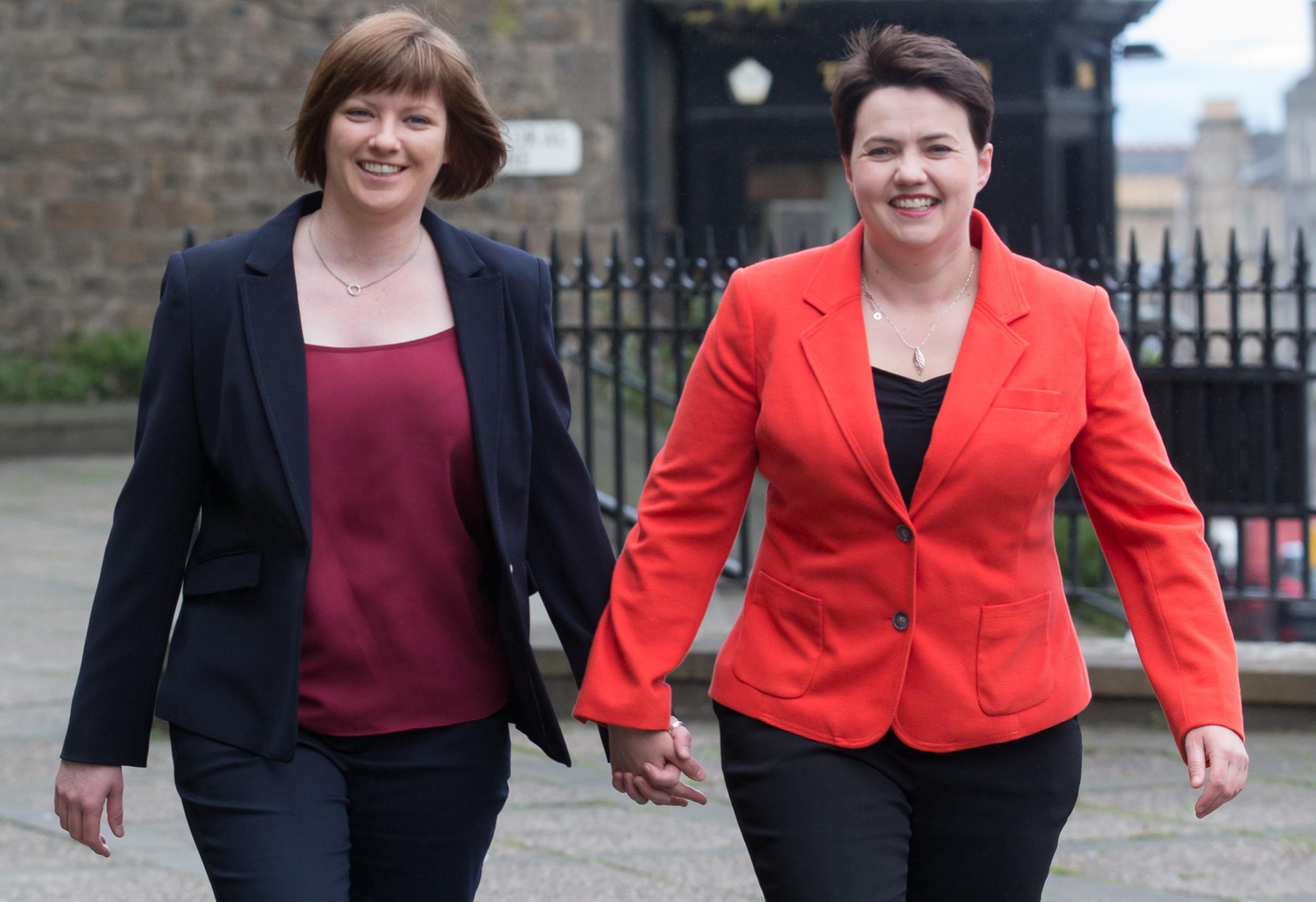 Ms Davidson with her partner Jen Wilson during the Scottish Parliament elections earlier this year