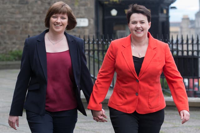 Ms Davidson with her partner Jen Wilson during the Scottish Parliament elections earlier this year