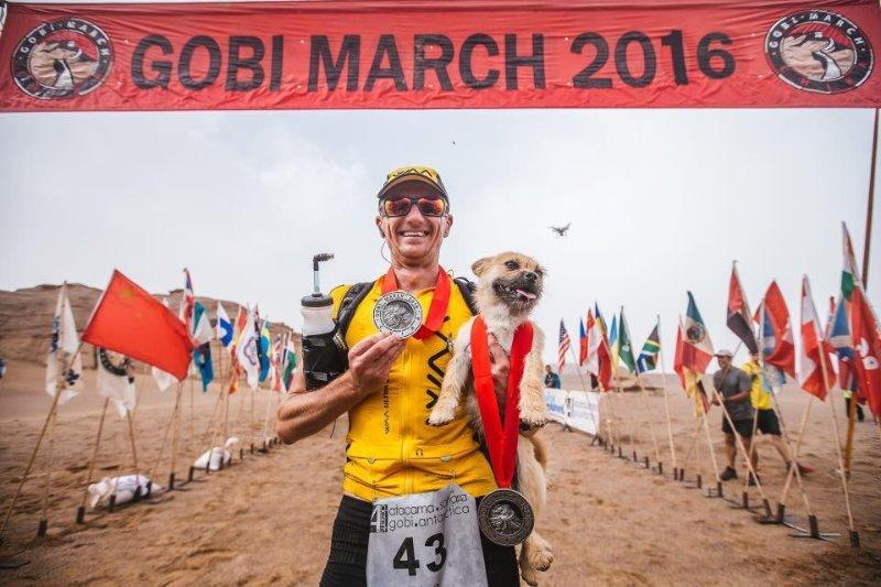 Mr Leonard hopes to be reunited with the dog who ran with him during the 250 kilometre race in the Gobi desert
