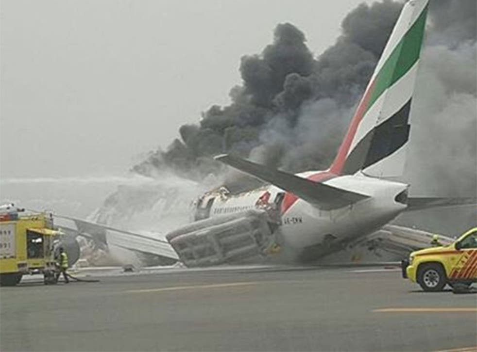 An Emirates plane erupts in flames after crash landing at Dubai International Airport on 3 August 2016