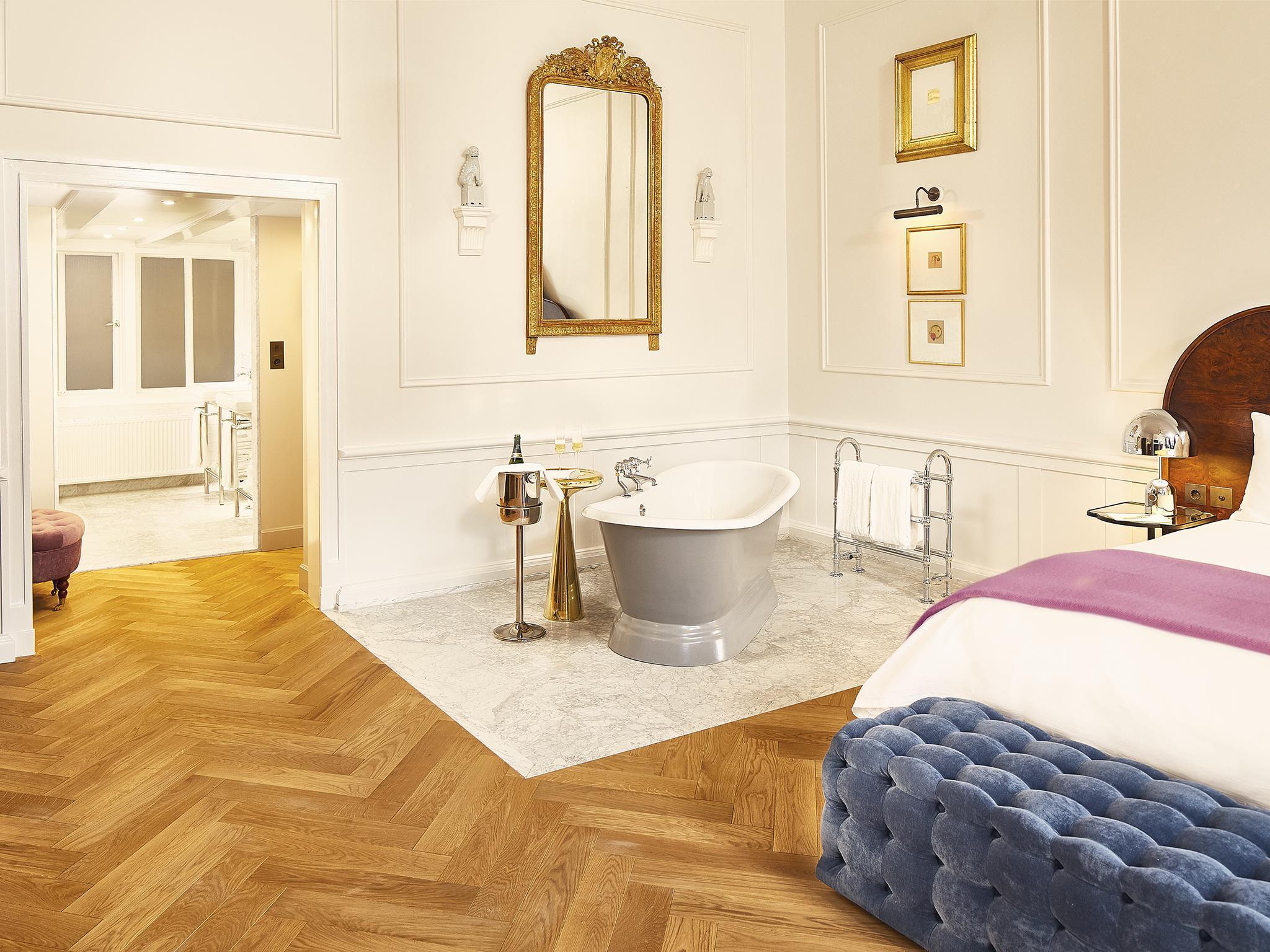 The Pulitzer Suite is one-of-a-kind, with a freestanding bath, among other luxuries.