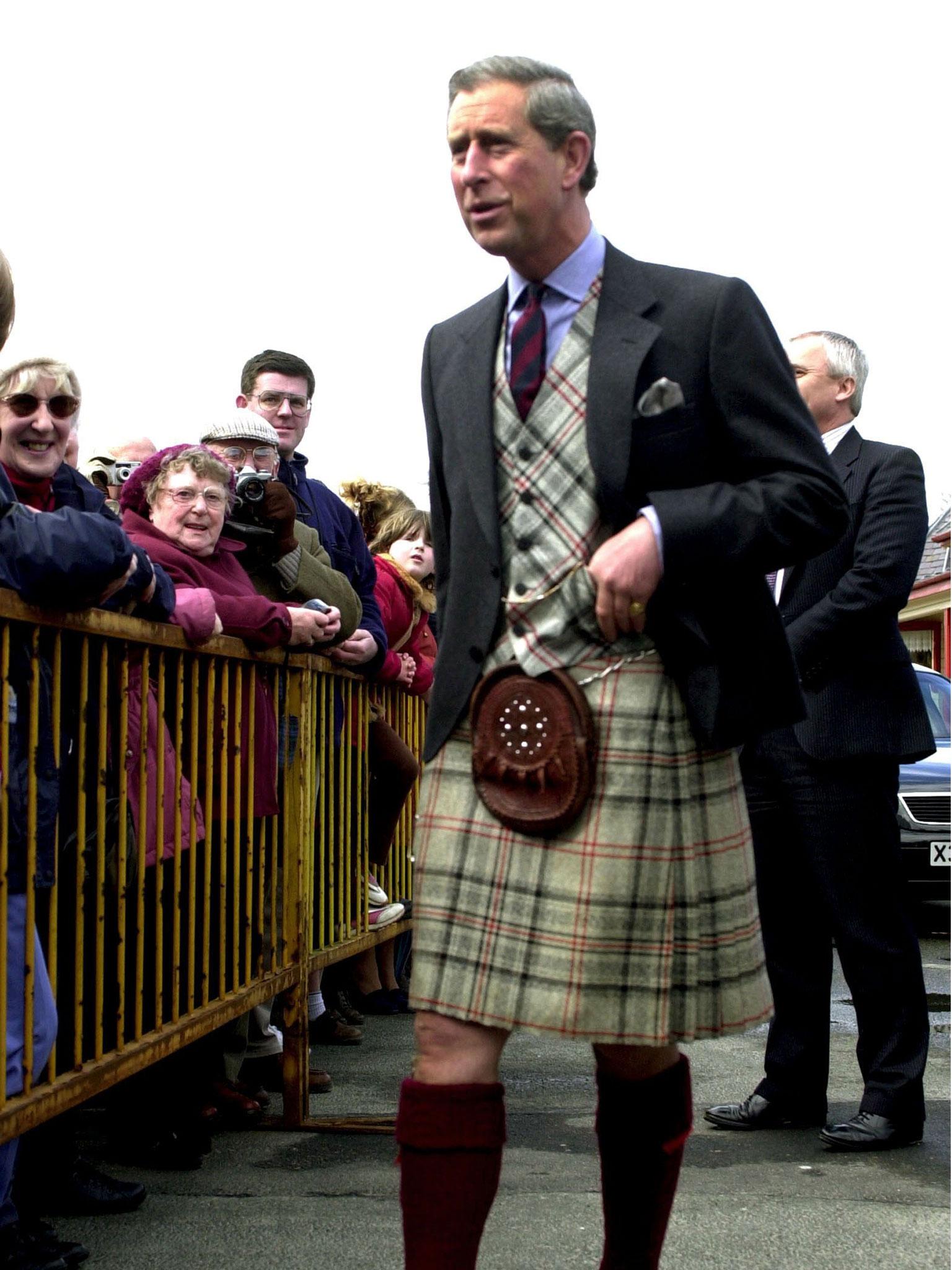 Prince Charles pictured wearing the Balmoral tartan in 2001
