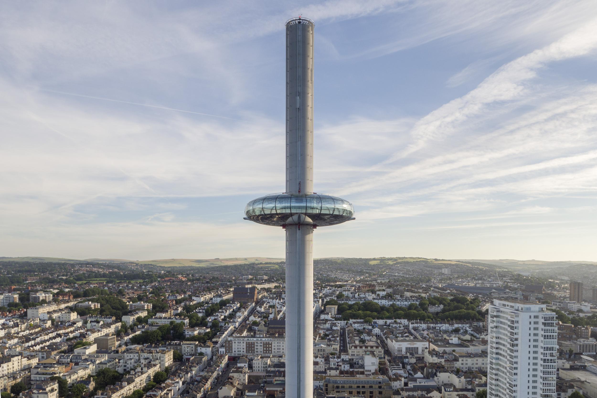 Passengers can walk around the circumference of the i360's glass doughnut in the sky