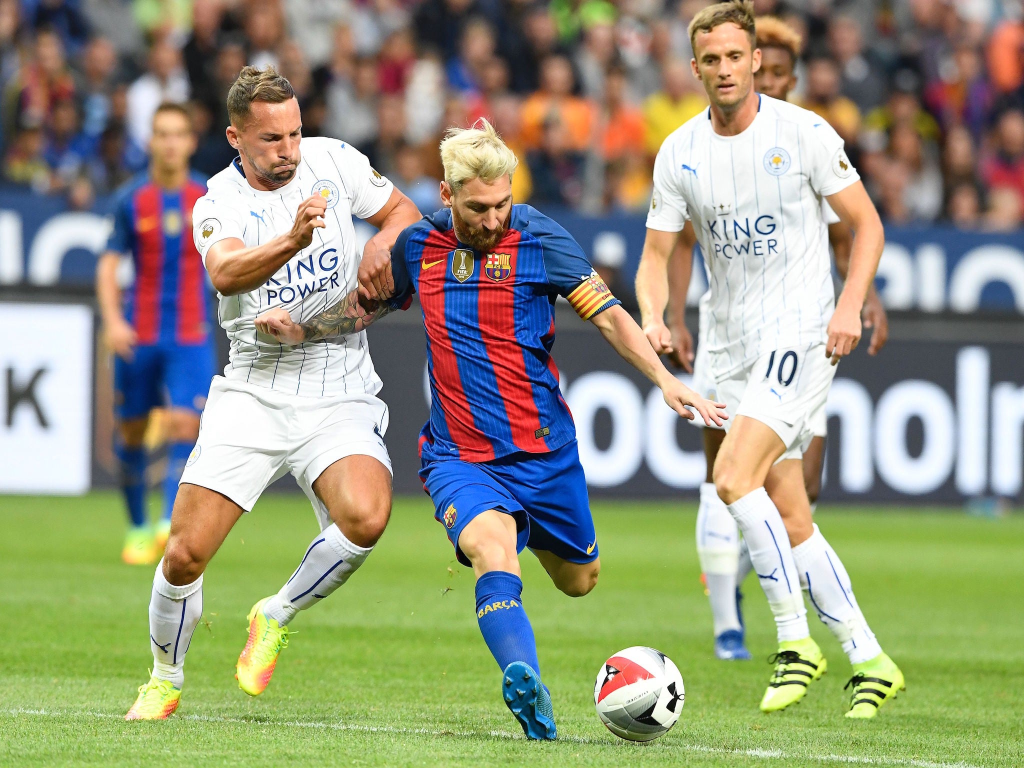 Lionel Messi twists and turns for Barcelona against Leicester City