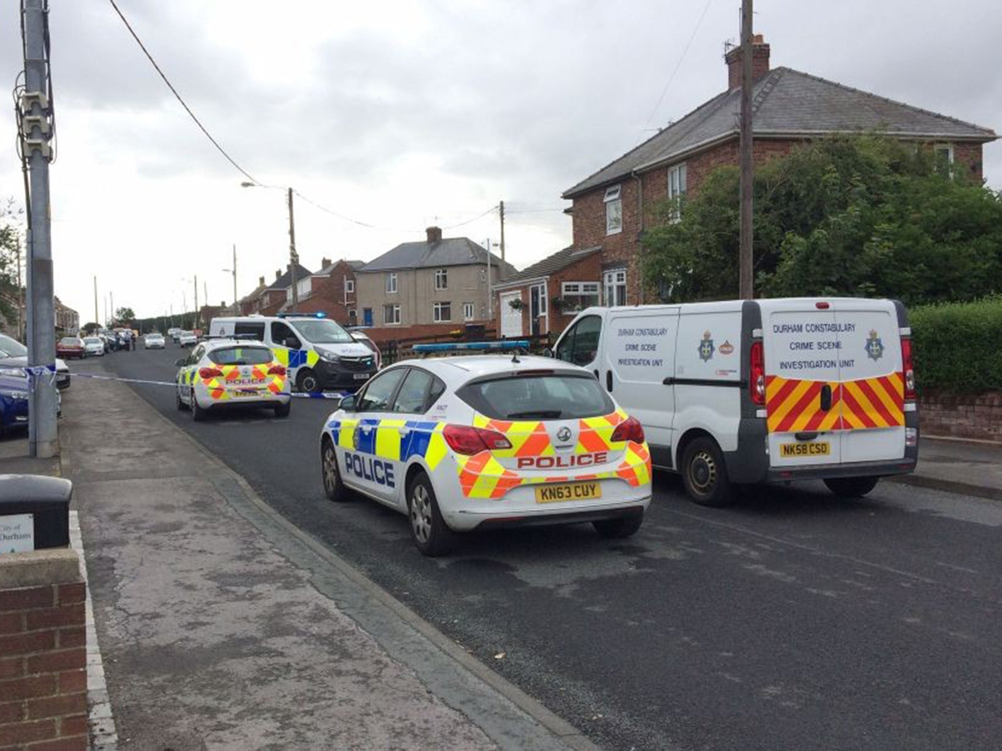 Police at the scene in Kelloe, Co. Durham after a man died in hospital on Wednesday after being stabbed in the chest