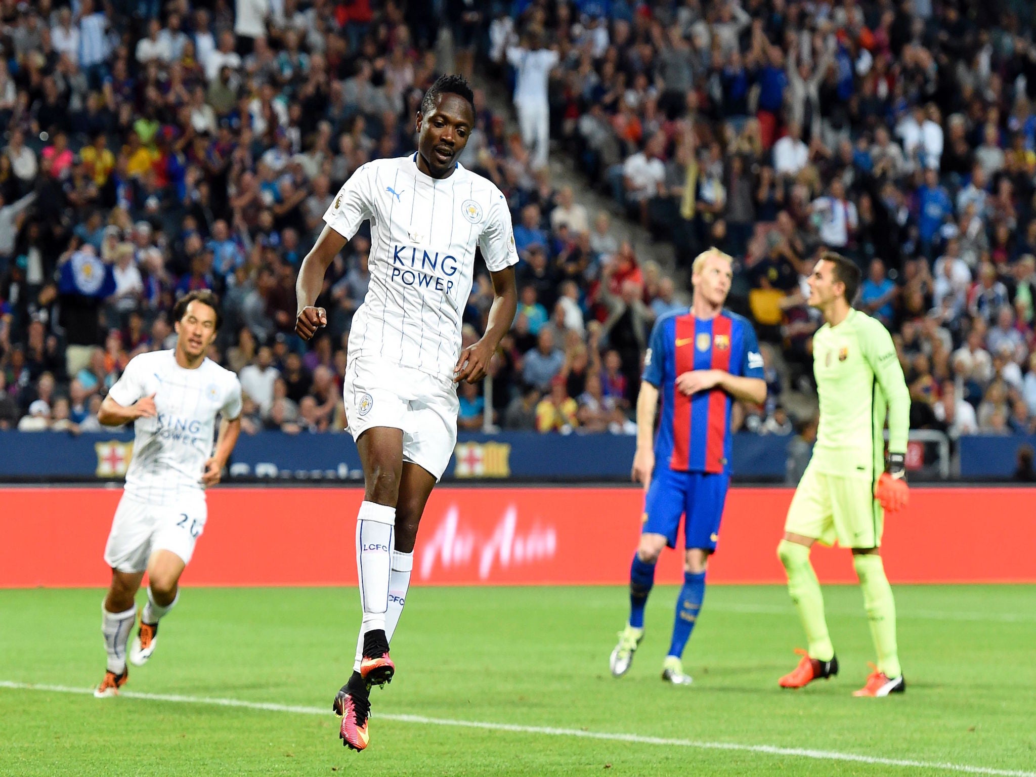 Ahmed Musa celebrates his second goal for Leicester