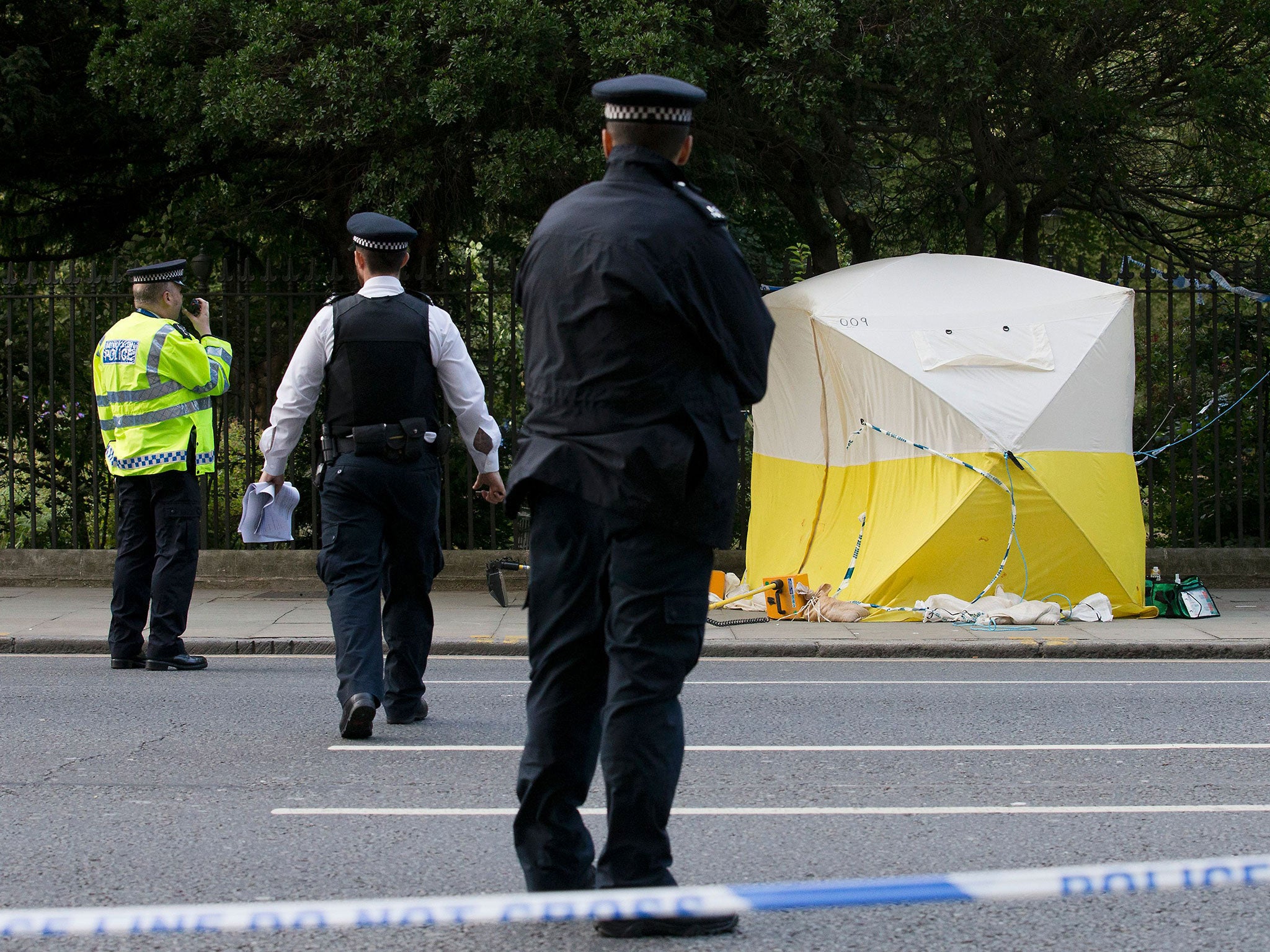 Police at the scene of a stabbing attack in Russell Square in central London on August 4, 2016