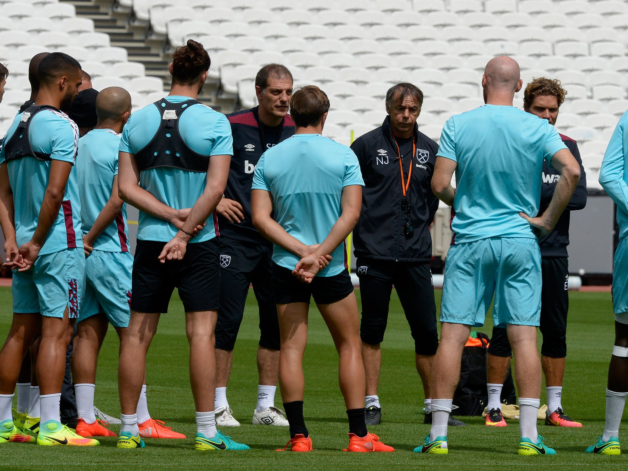 Bilic leads his side through training on the Olympic Stadium pitch