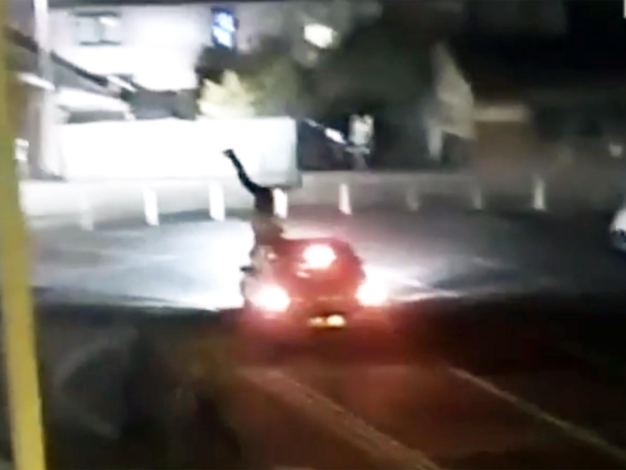 The victim of the hit and run is sent flying