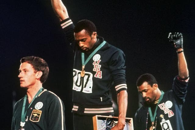 The classic shot of Peter Norman, Tommie Smith and John Carlos on the podium