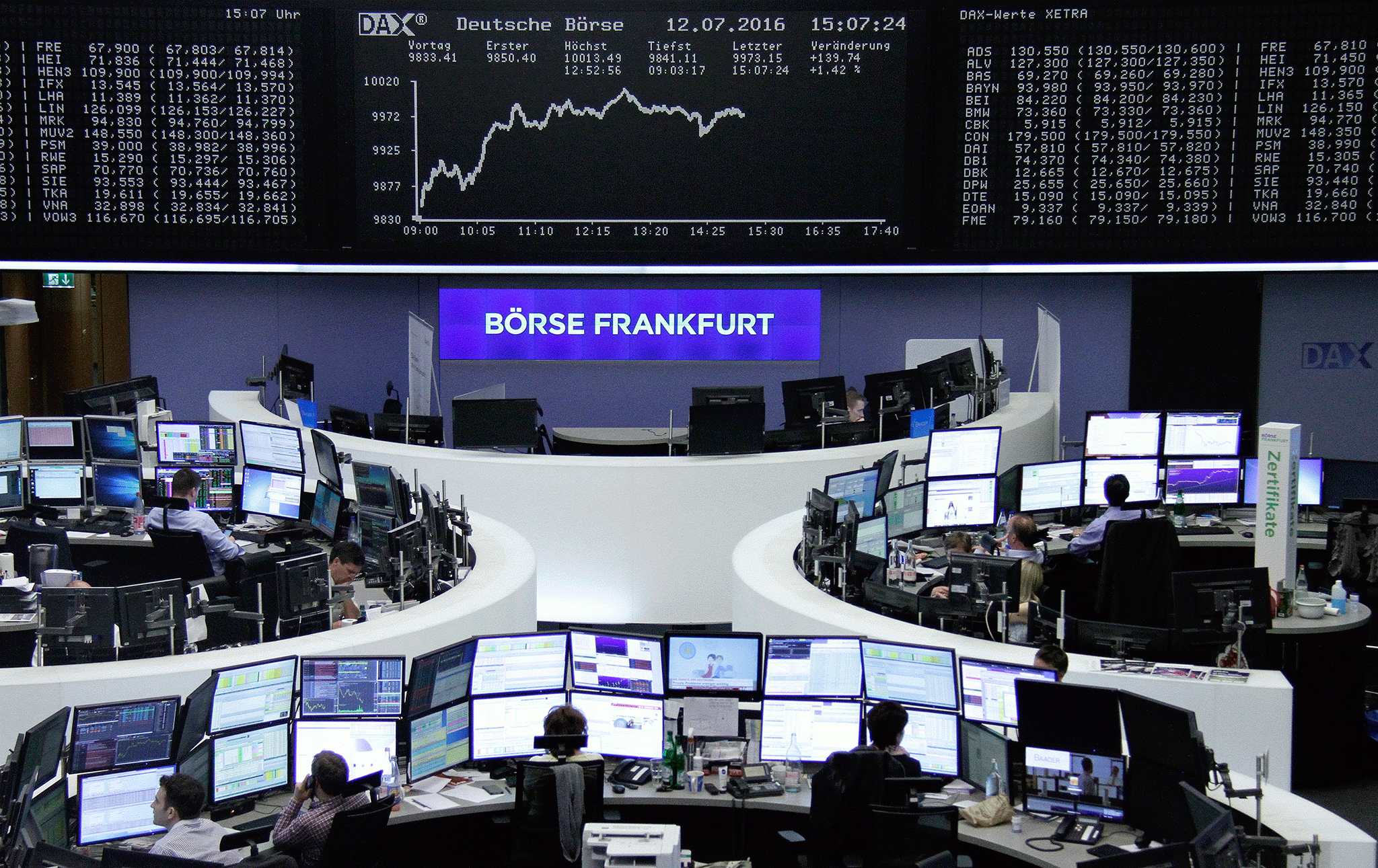 The Frankfurt stock exchange - European shares rose on Thursday