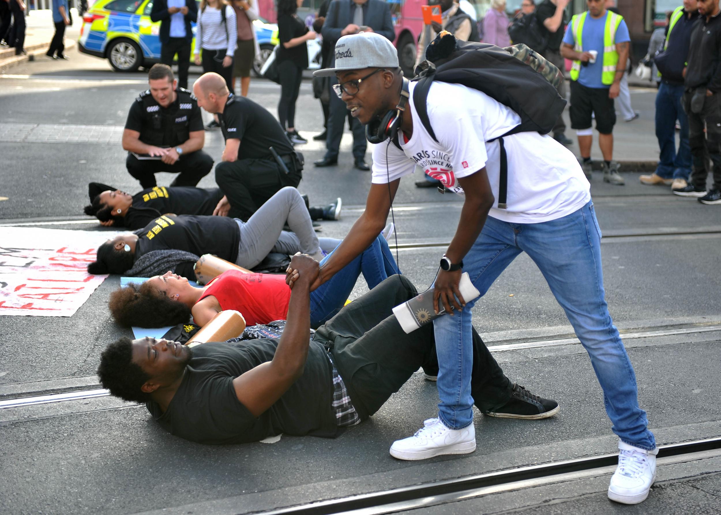 Black Lives Matter activists pictured in a day of protests in Nottingham