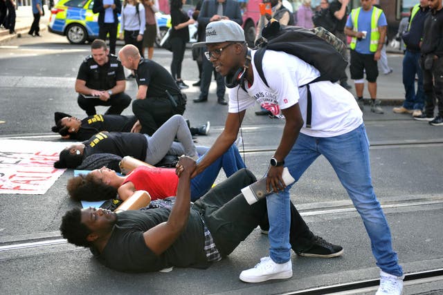 Black Lives Matter activists pictured in a day of protests in Nottingham