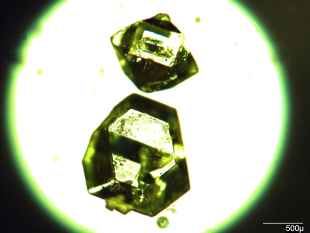 Individual crystals of synthetic zhemchuzhnikovite