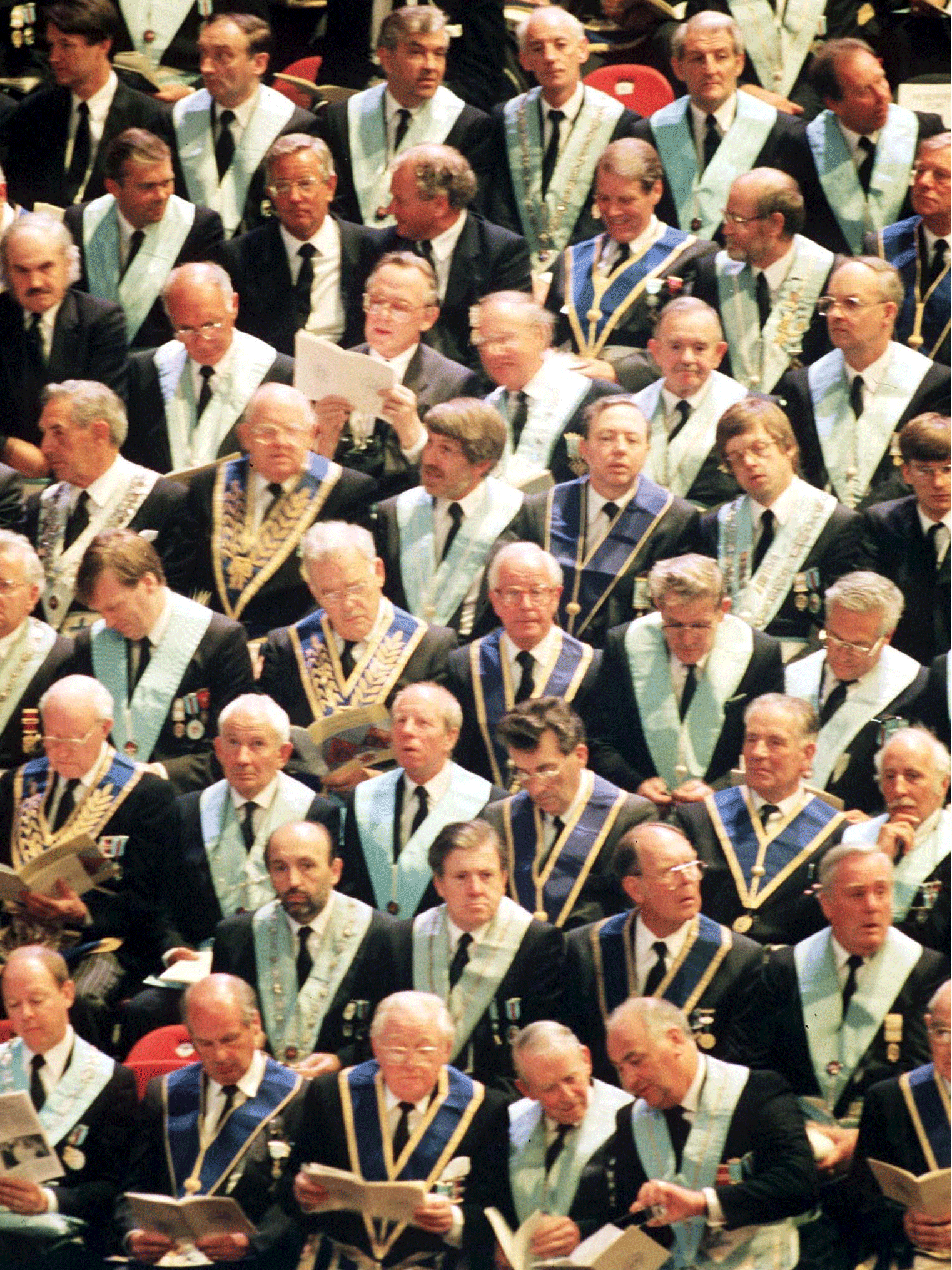 Freemasons at Earls Court, London, celebrate the 275th anniversary of the formation of the first Grand Lodge, in 1992 (Rex/Shutterstock)