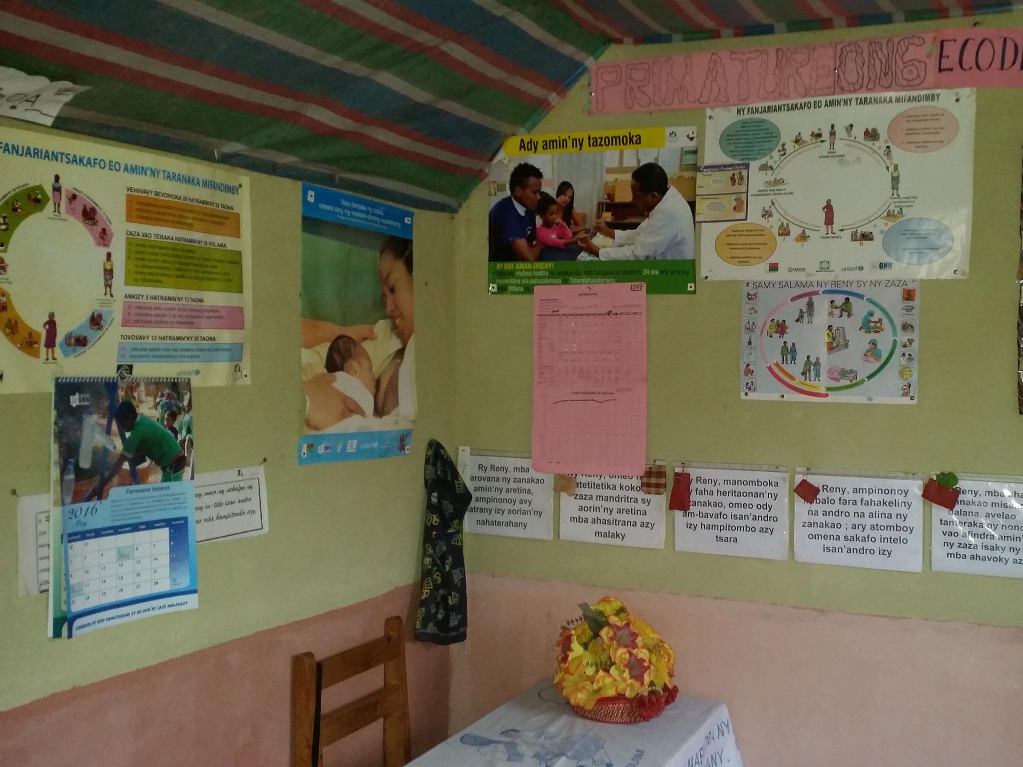 The inside of the tiny nutrition centre in Ambohimidasy, where local mothers are advised on how to give their child a proper diet