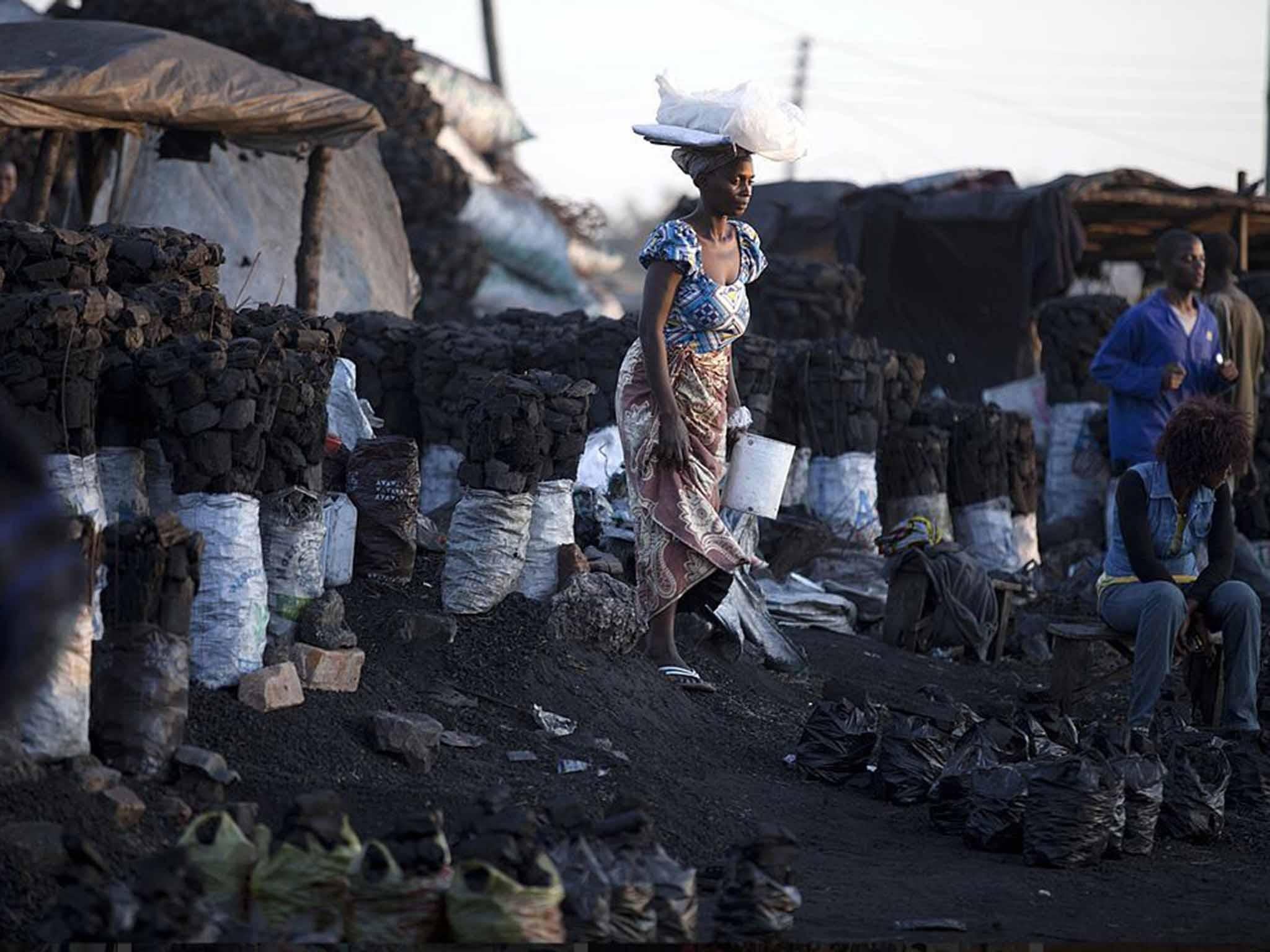 A Charcoal market just outside of Zambia's capital, Lusaka