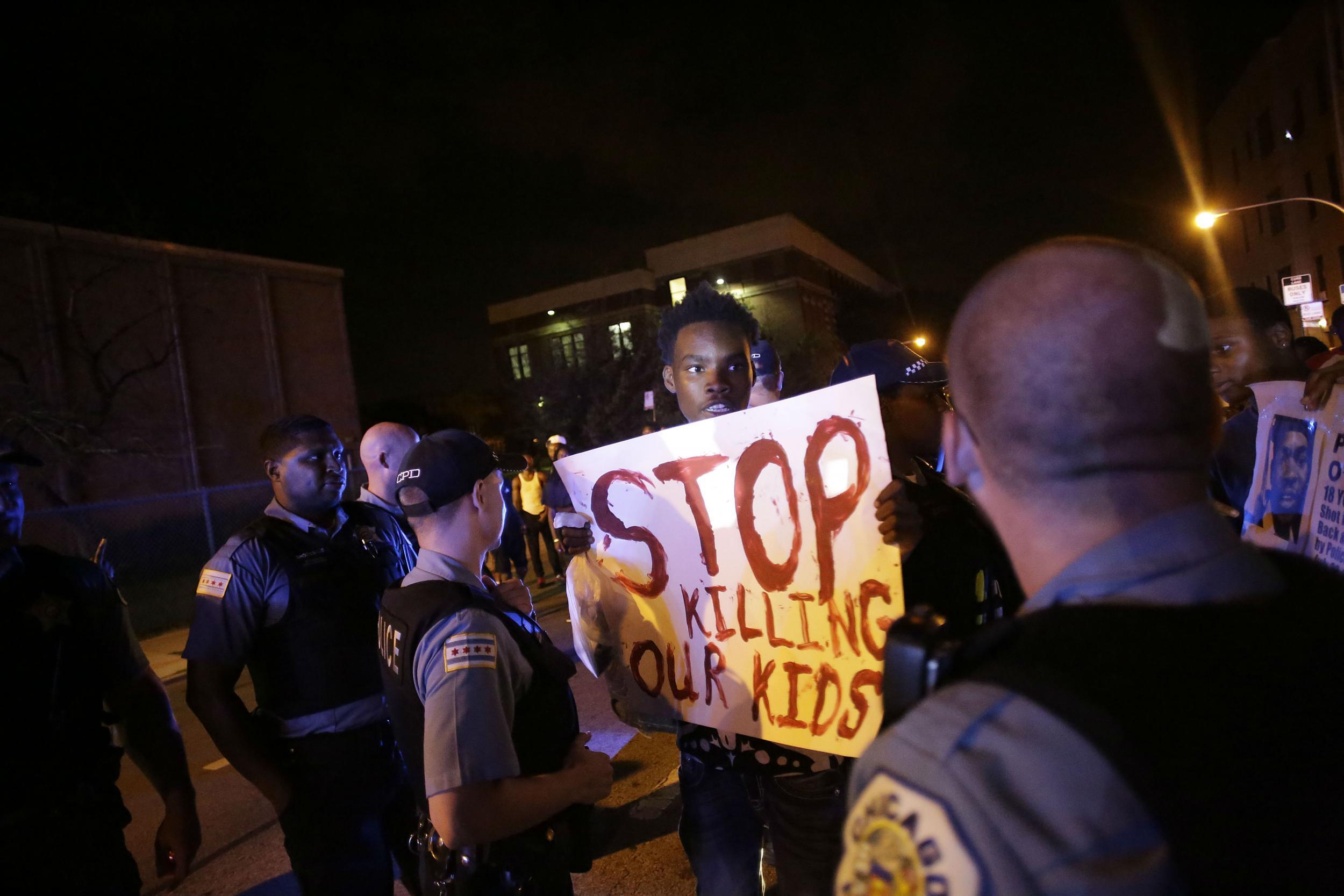 Residents of south Chicago protesting the killing of Paul O'Neal