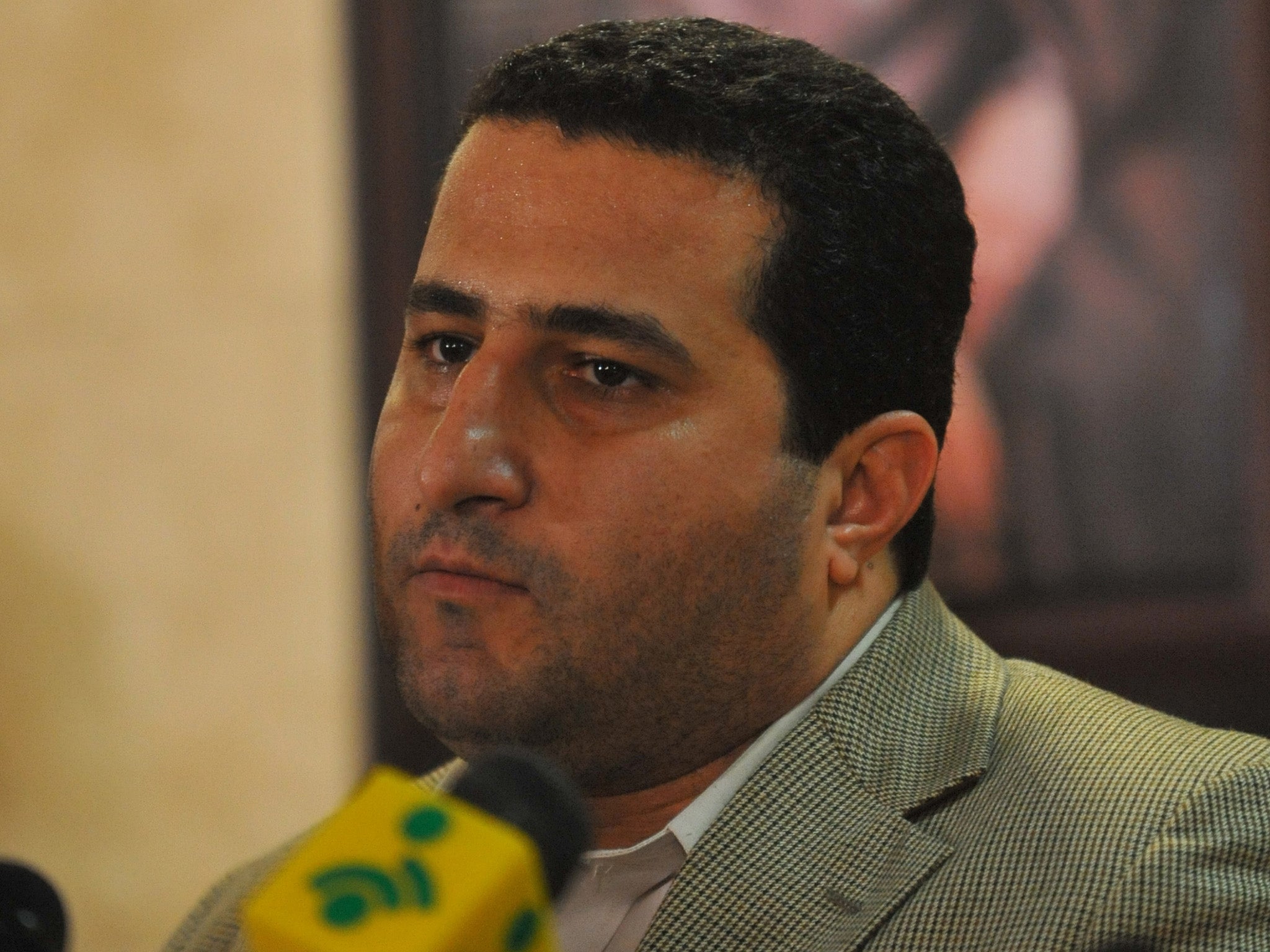 Shahram Amiri during a press conference after arriving back to Tehran in 2010