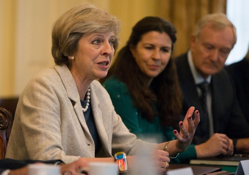Ms May holds a round table discussion in Downing Street