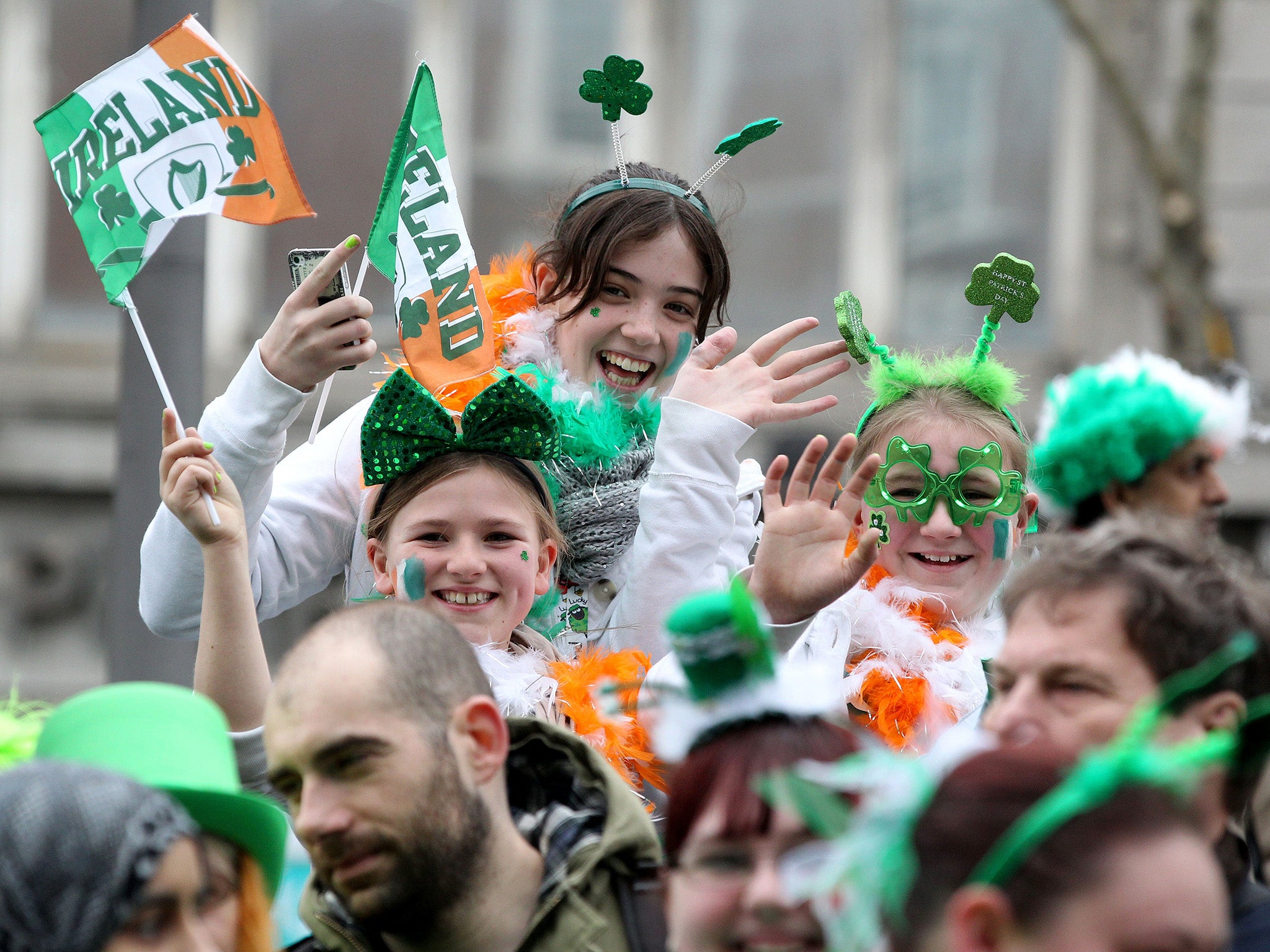 People celebrating St Patrick's Day in Dublin. A united Ireland would prevent a return to hard borders