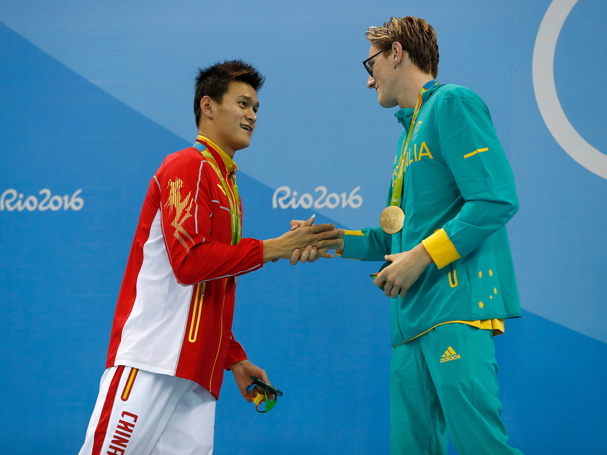 Mack Horton and Sun Yang did shake hands during the medal ceremony