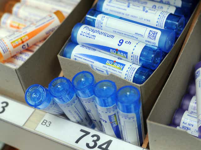 Tubes of homeopathic granules at Boiron laboratory in Brest, western France