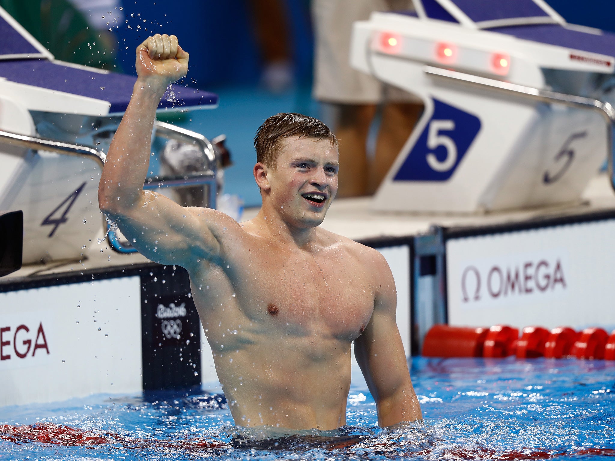 Peaty celebrates his world-record 100m breaststroke time