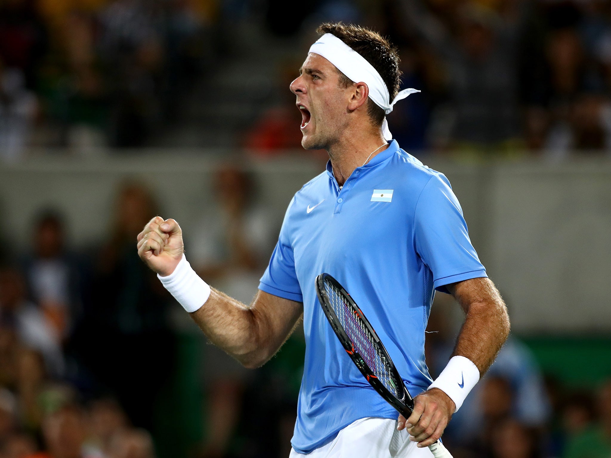 Del Potro celebrates his shock victory over the world no 1