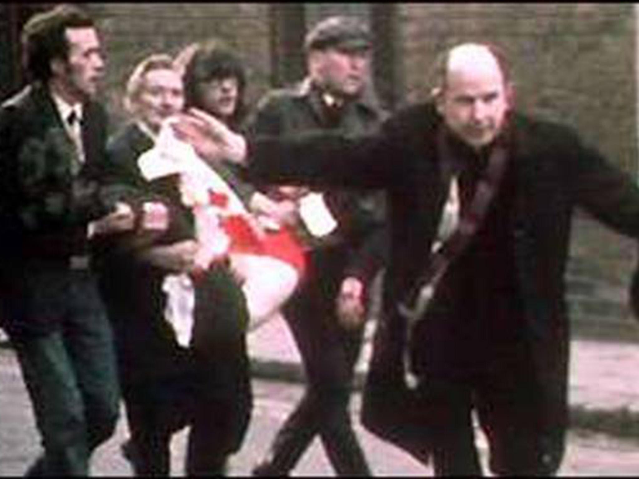 Dr Daly waved a blood-stained white handkerchief as a symbol of ceasefire while trying to help Duddy on Bloody Sunday