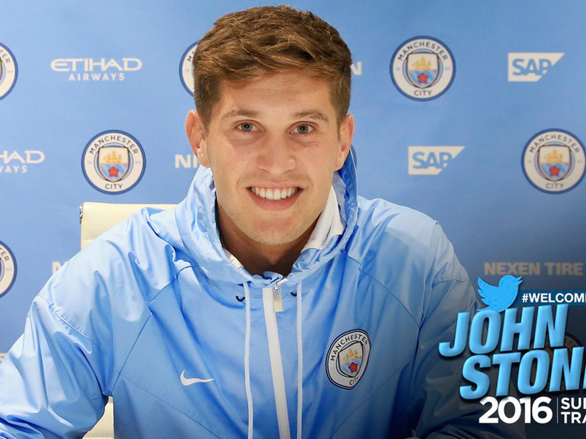John Stones is unveiled as a Manchester City player