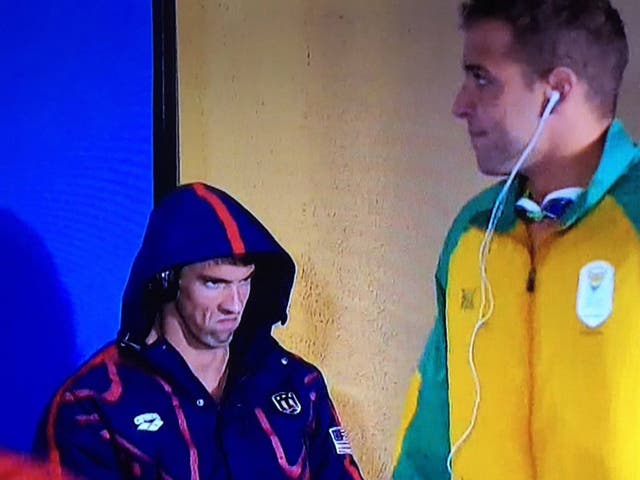 Michael Phelps glares at Chad le Clos minutes before their 200m butterfly semi-final