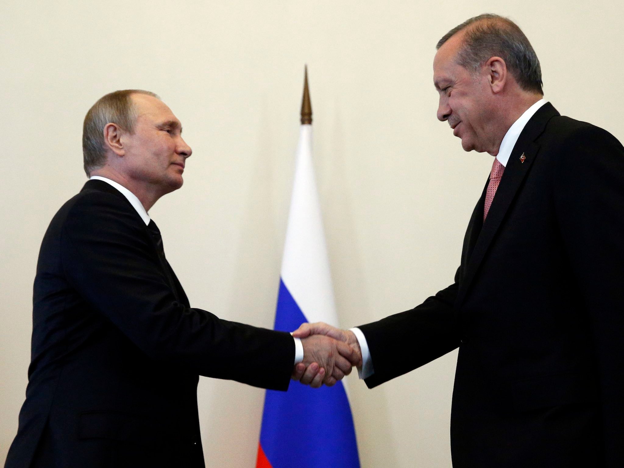 Mr Putin, left, and Mr Erdogan have plenty of issues to discuss