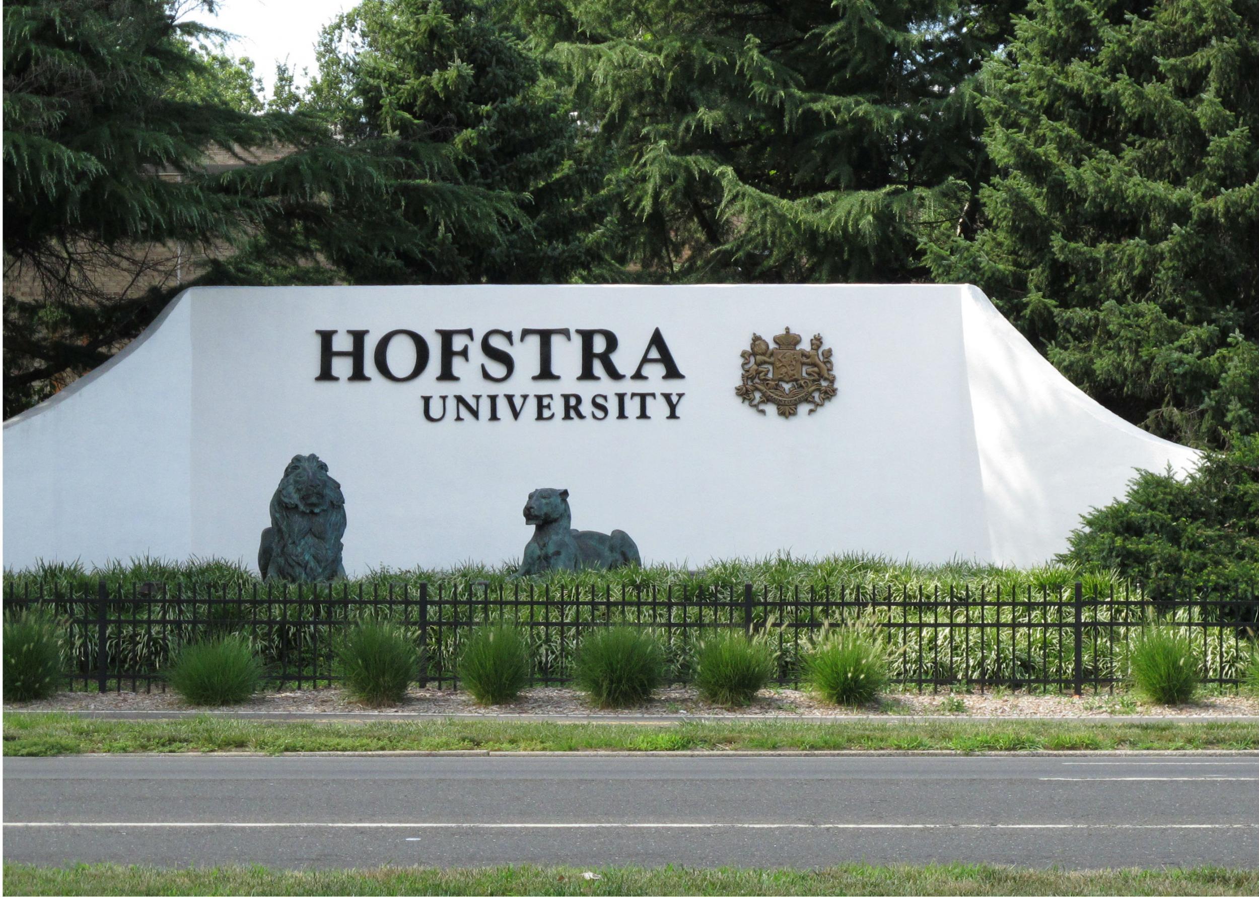 The entrance to Hofstra University, venue for the first Clinton-Trump debate in September