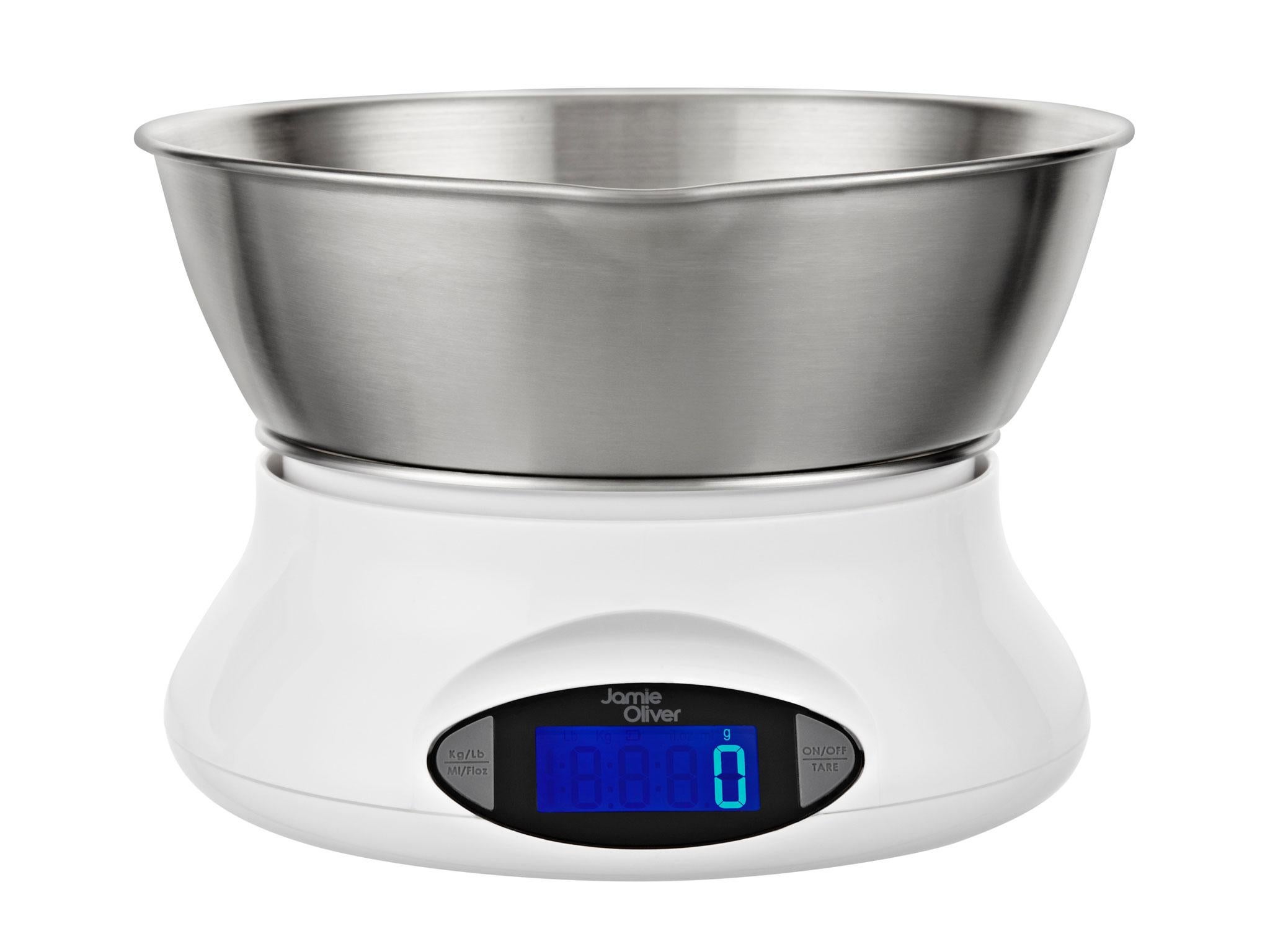 NEW JAMIE OLIVER DIGITAL 5KG KITCHEN SCALE W/ 2L STAINLESS BOWL