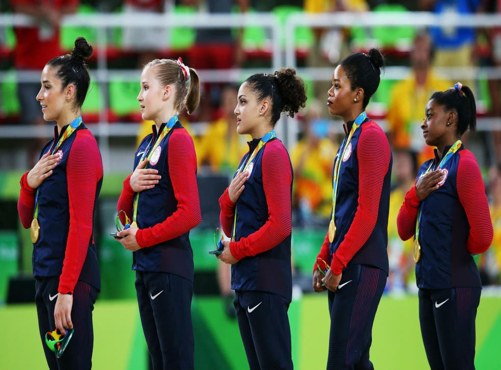 Rio 16 Gabby Douglas Criticised For Not Putting Hand On Heart During Us National Anthem The Independent The Independent