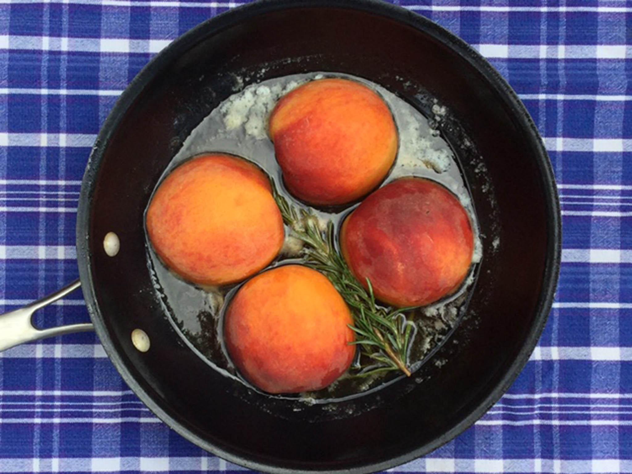 &#13;
Sauté peach halves in a mixture of honey, butter and rosemary&#13;