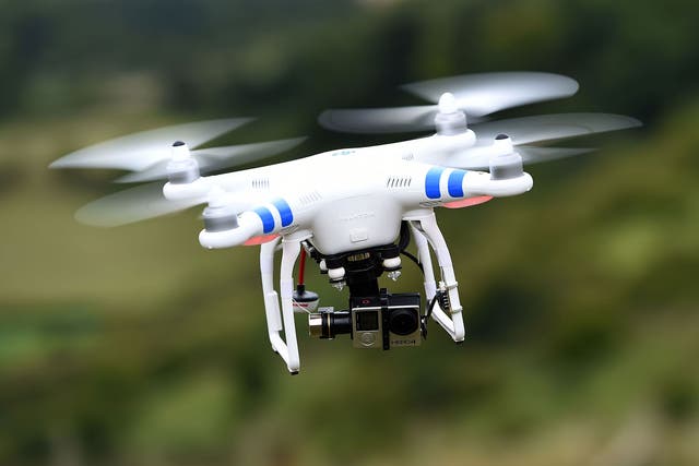A drone, similar to the one above, approached the plane as it came in to land