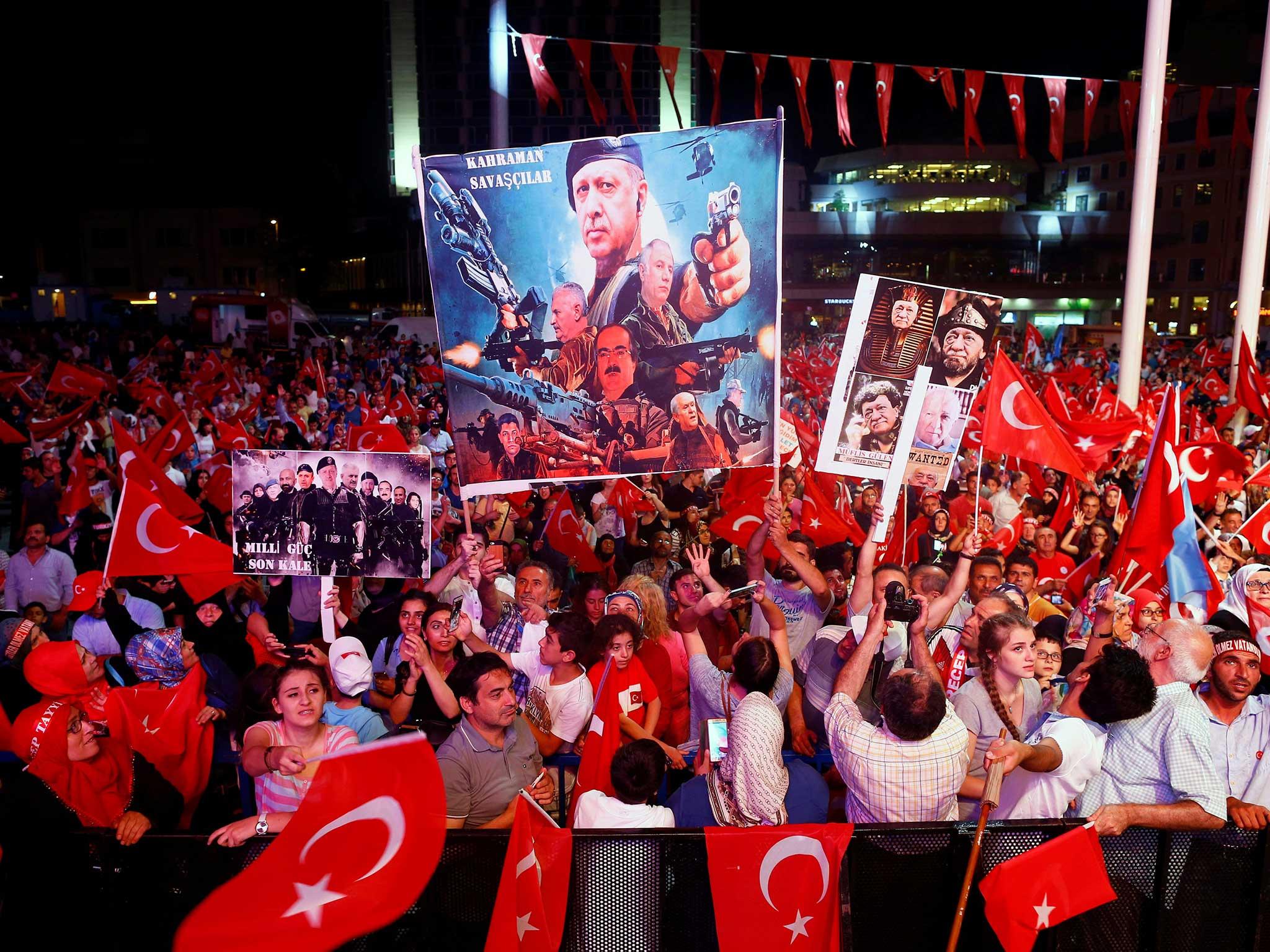 Supporters of President Erdogan rally following the failed Turkish coup