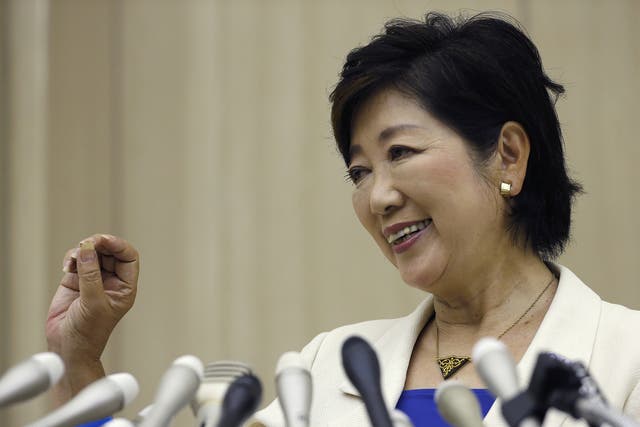 Newly elected Tokyo Governor Yuriko Koike speaks during her first press conference at the Tokyo Metropolitan government office earlier this month