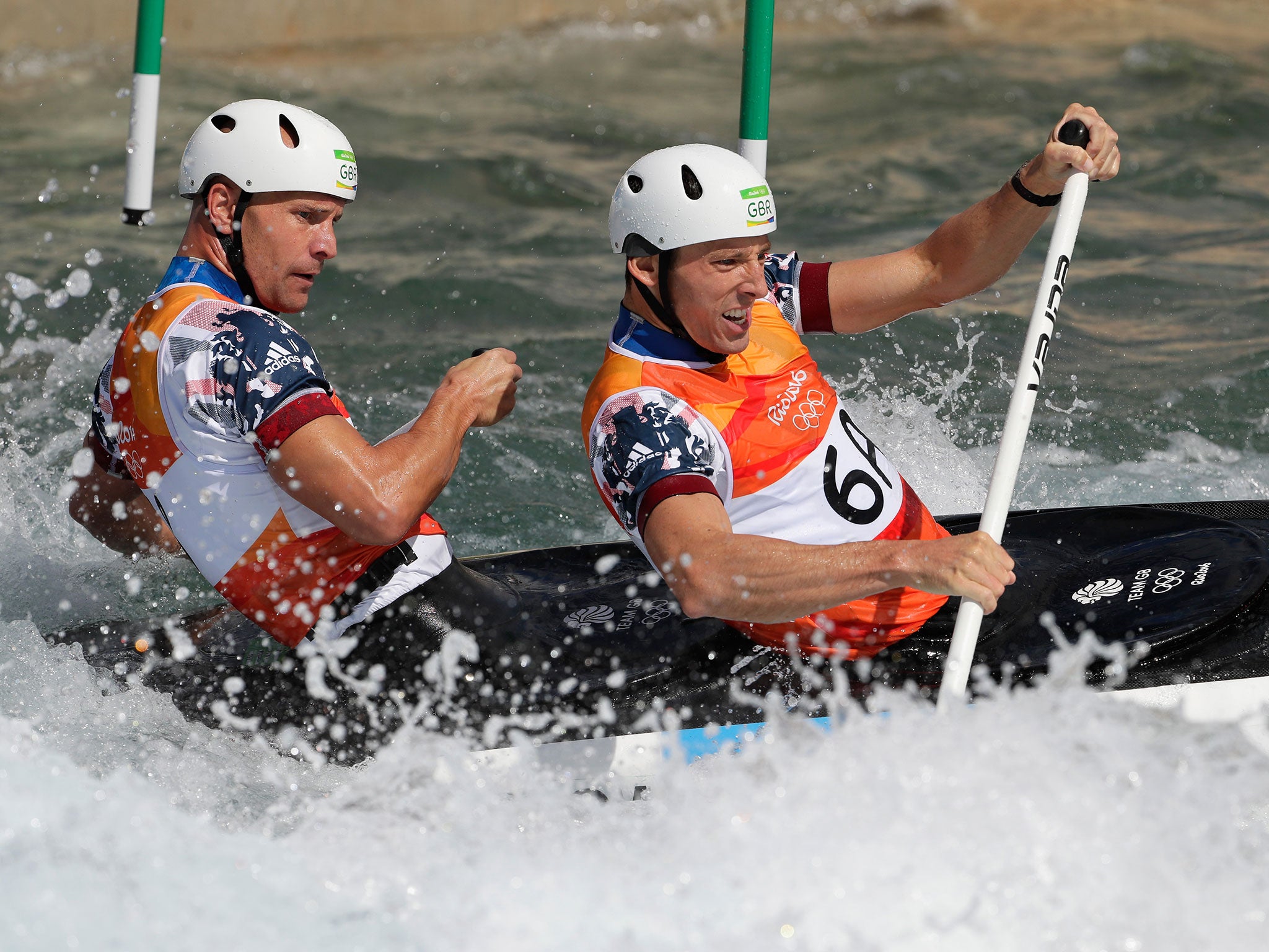 Richard Hounslow and David Florence in action in the men's canoe slalom