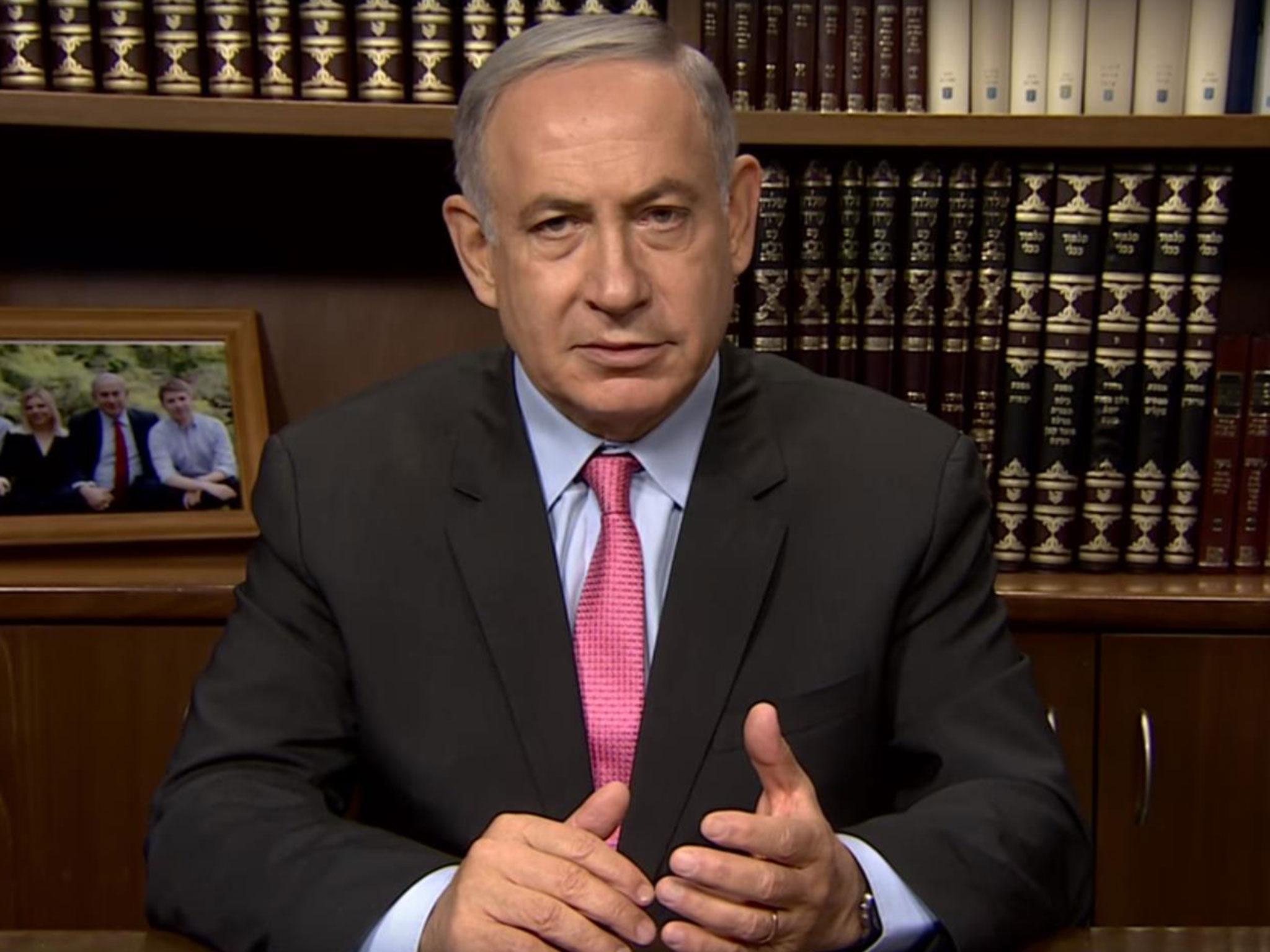 Benjamin Netanyahu making a speech aired on 11 August