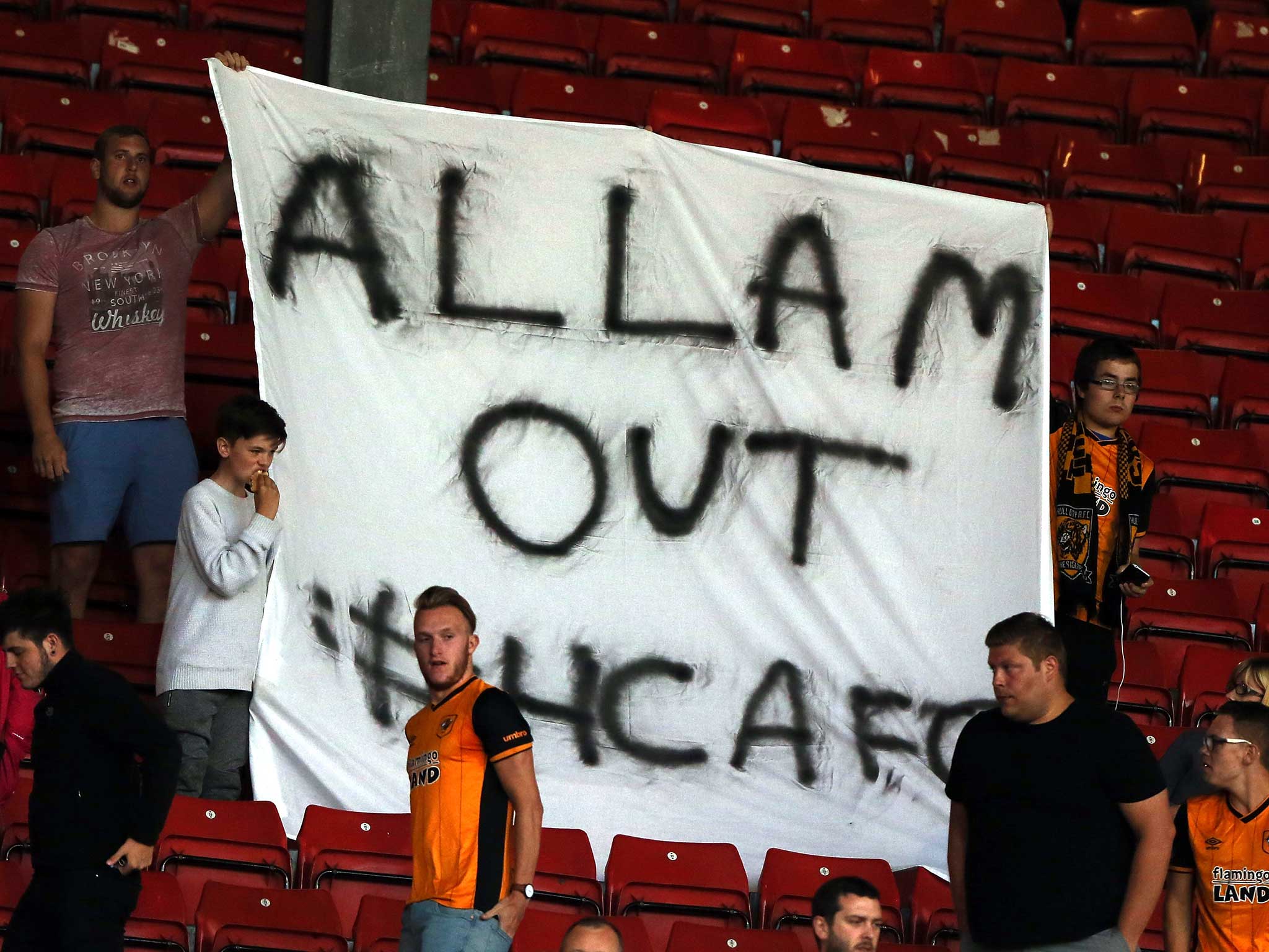 Hull City supporters make their views known during the pre-season friendly at Nottingham Forest