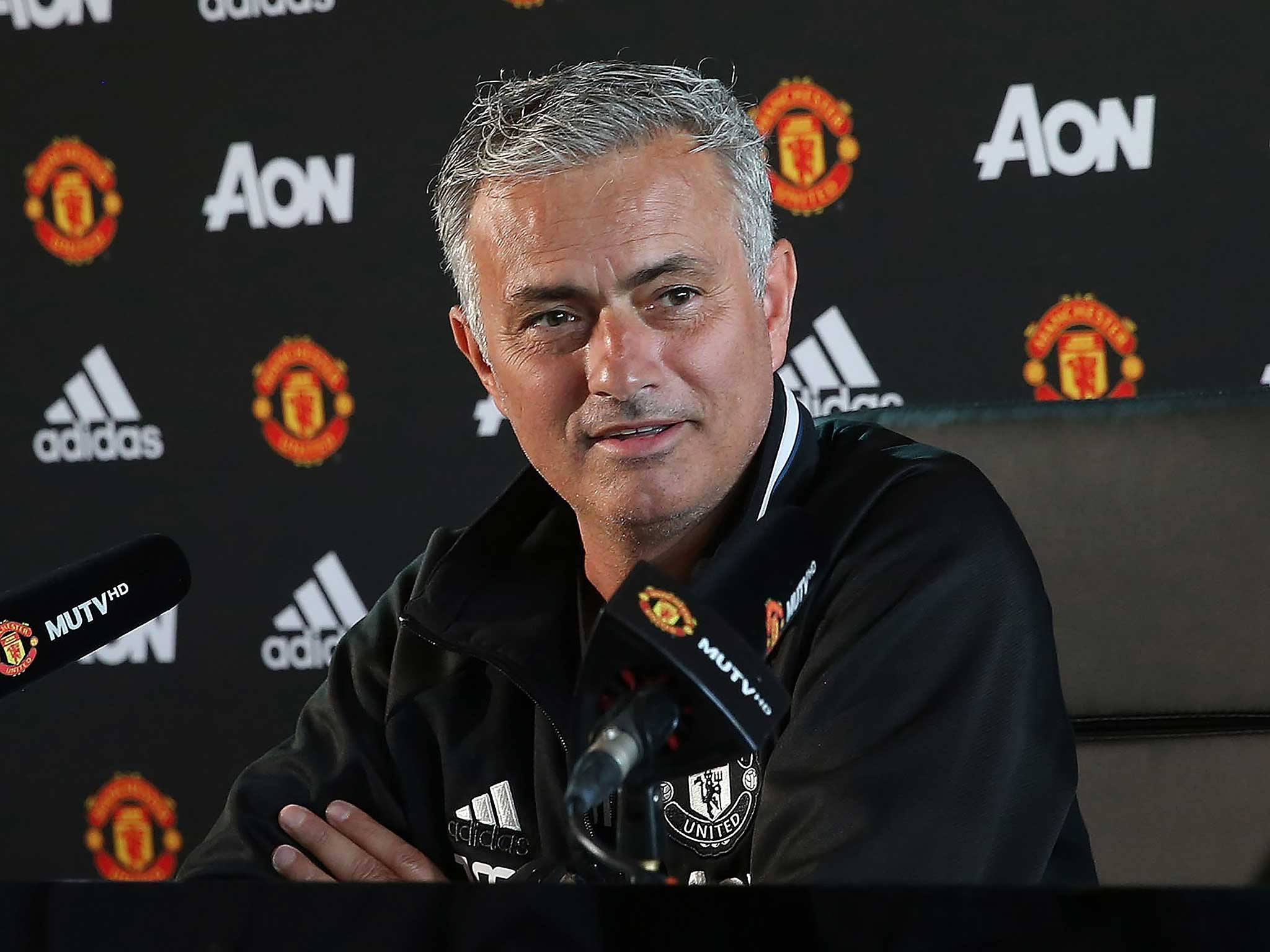 Manchester United manager Jose Mourinho speaks to the media