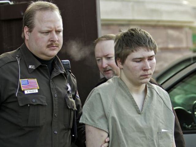 Brendan Dassey being escorted out of a Manitowoc County Circuit courtroom in Wisconsin in 2006