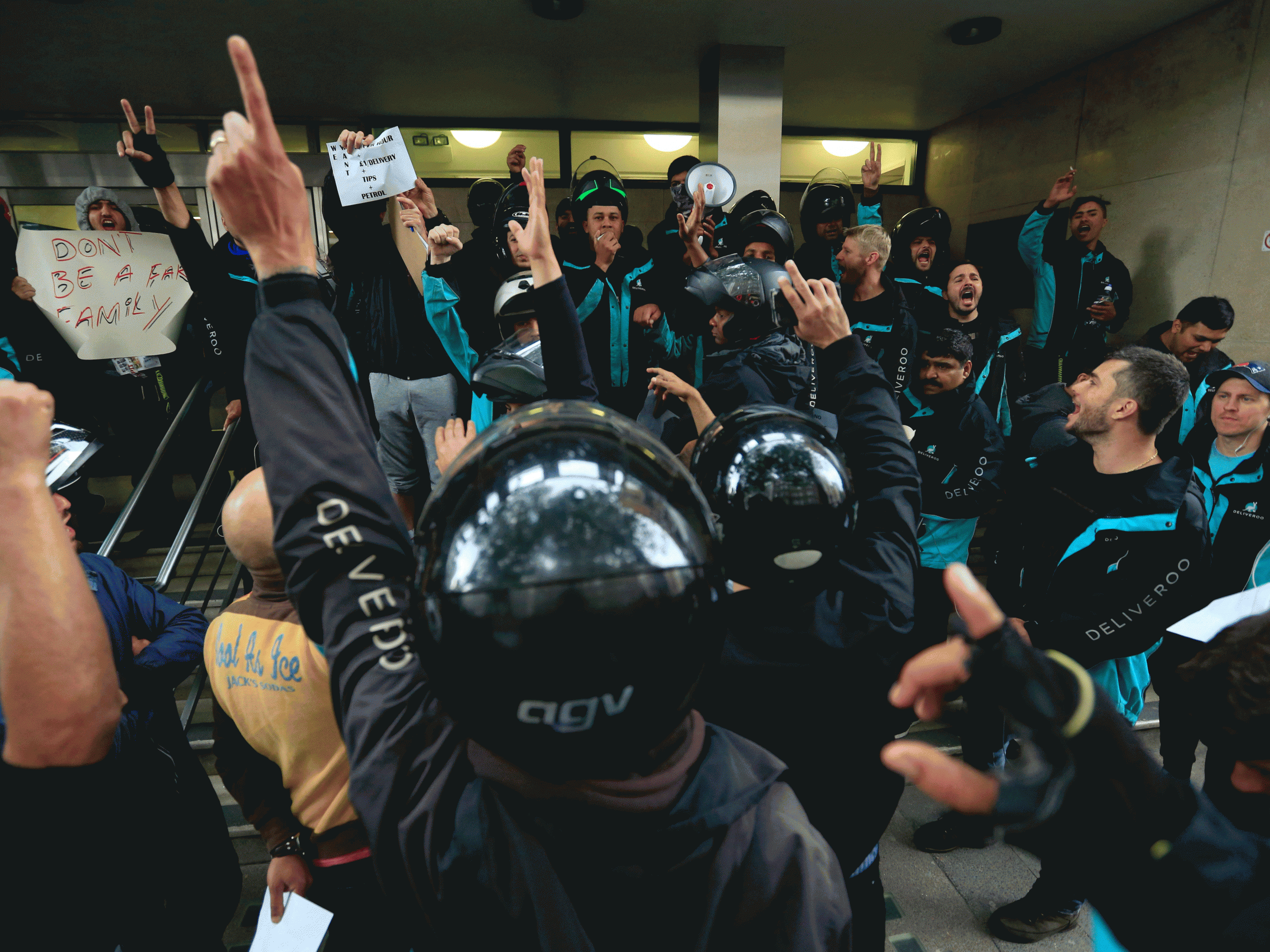 Delivery drivers protest outside the company’s London HQ last week