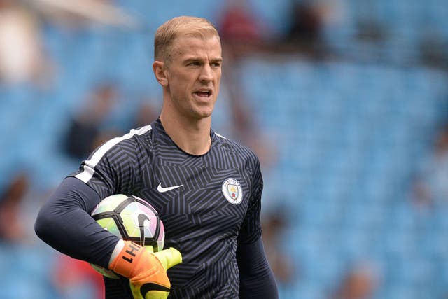 Hart during the warm-up before City's opener against Sunderland