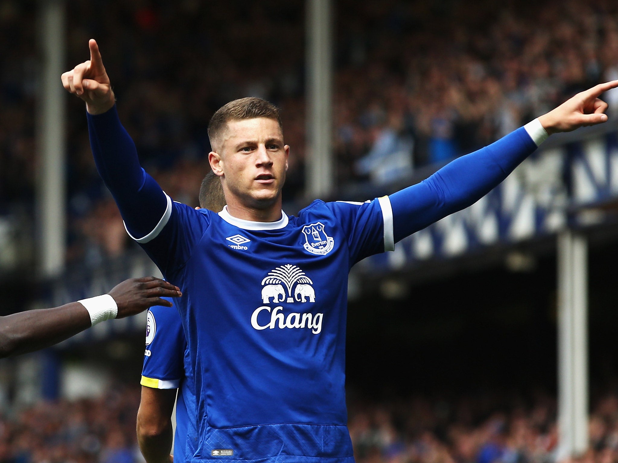 Ross Barkley salutes the Goodison Park crowd after scoring in the fifth minute