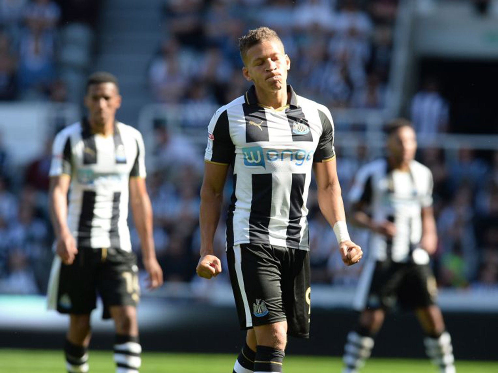 Dwight Gayle reacts at the final whistle